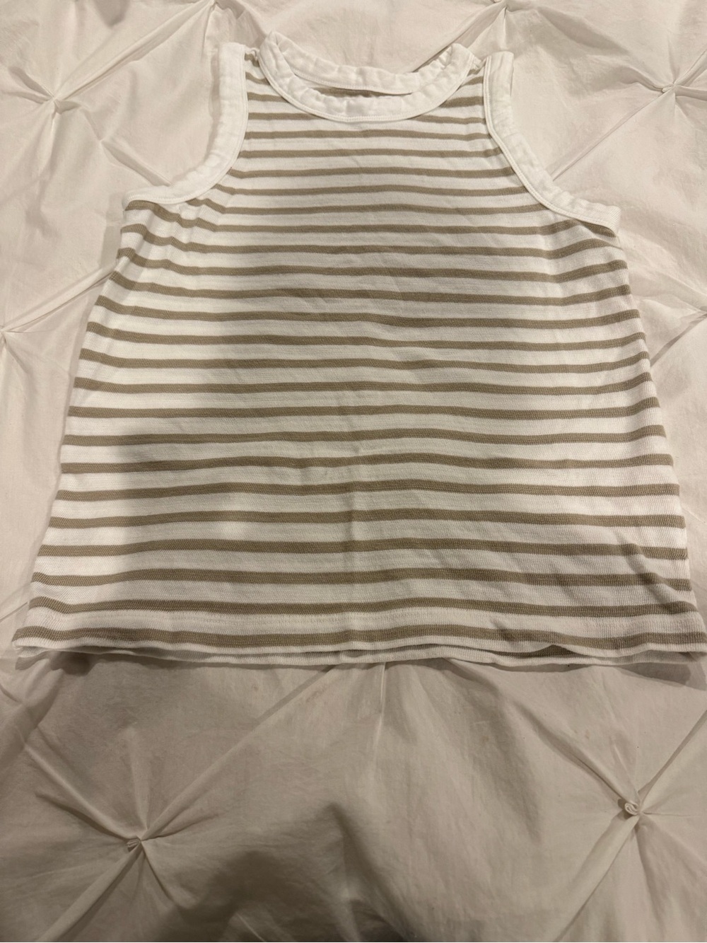 LOFT White and Taupe Striped Sleeveless Top